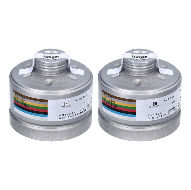 Dräger X-plore Rd40 Filtro per respiratori 2x A1B2E2K1 Hg CO NO-P3 RD ( 2x 6738801 ) EN148-1 per maschere X-plore 6000 / X-plore 4000