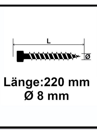 SPAX IN.FORCE Screw 8.0 x 220mm - Torx  T-STAR Plus T40 - Full thread - Cylindrical head - WIROX - CUT drill point 100 pcs. (2x 1221010802205)