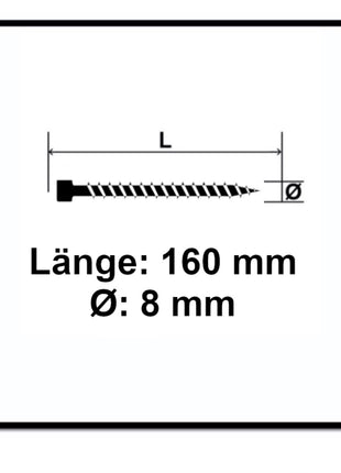 SPAX IN.FORCE Screw 8,0 x 160mm, Torx T-STAR Plus T40 - Full thread, Cylindrical head - WIROX - 4CUT drill point - 100 pcs. (2x 1221010801605)