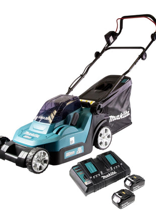 Makita DLM 432 PF2 cordless lawn mower 36 V ( 2x 18 V ) 43 cm brushless + 2x battery 3.0 Ah + double charger