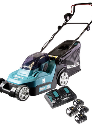 Makita DLM 432 PF4 cordless lawn mower 36 V ( 2x 18 V ) 43 cm brushless + 4x battery 3.0 Ah + double charger