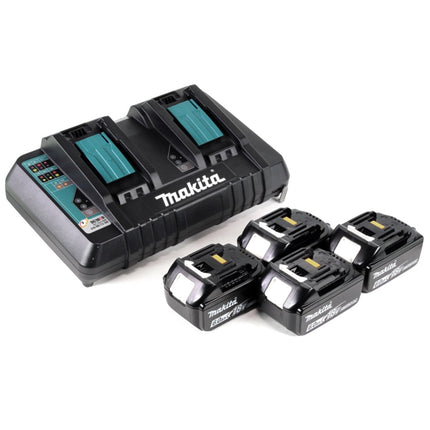 Makita DLM 432 PG4 Tondeuse à gazon sans fil 36 V (2x 18 V) 43 cm brushless + 4x Batteries 6.0 Ah + Chargeur double