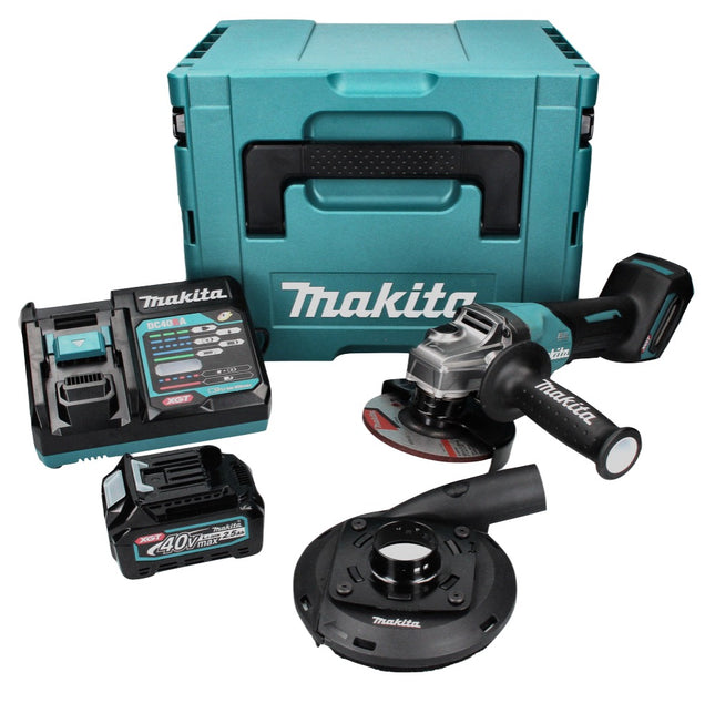 Meuleuse d'angle sur batterie Makita GA 016 GD101 40 V max. 125 mm sans balais XGT + 1x batterie 2,5 Ah + chargeur + hotte d'aspiration + Makpac