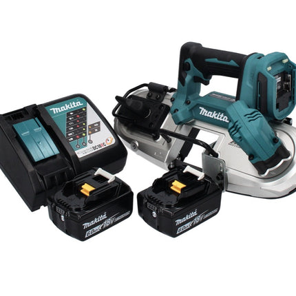 Sega a nastro a batteria senza spazzole Makita DPB 183 RG 18 V 66 mm + 2x batterie 6,0 Ah + caricabatterie
