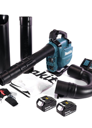 Makita DUB 363 RM2V Soffiatore / aspirafoglie a batteria 36 V ( 2x 18 V ) Brushless + set di aspirazione + 2x batteria 4,0 Ah + caricabatterie