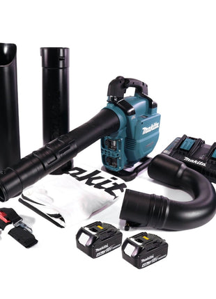 Makita DUB 363 PM2V Soffiatore / aspirafoglie a batteria 36 V ( 2x 18 V ) Brushless + set di aspirazione + 2x batteria 4,0 Ah + doppio caricabatterie