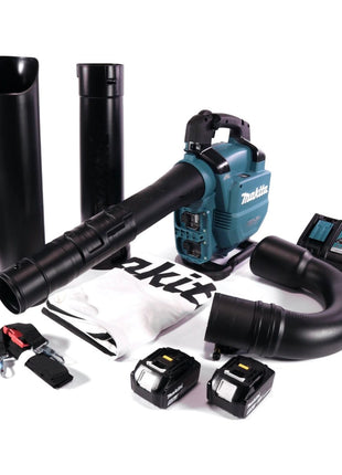 Makita DUB 363 RT2V Soffiatore / aspirafoglie a batteria 36 V ( 2x 18 V ) Brushless + set di aspirazione + 2x batteria 5,0 Ah + caricabatterie