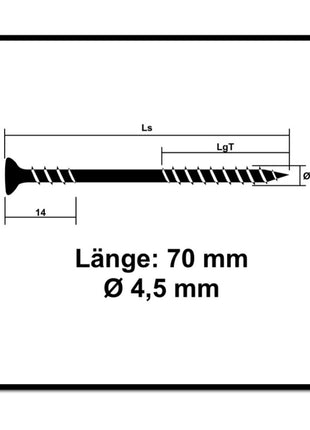 SPAX Facade Screw 4.5 x 70mm - Stainless Steel A2 - Fixing Thread - Raised Countersunk Head- T-STAR Plus Torx T20 - CUT 500 pcs. (5x 25470004507022)