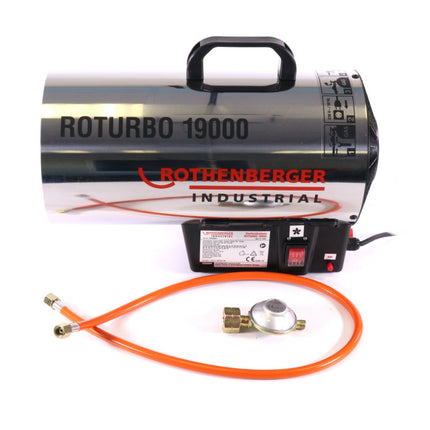 Rothenberger Industrial RoTurbo 19000 Heizkanone + Piezo-Zündung + Schlauch + Regler ( 1500000051 ) 980 °C Flamme
