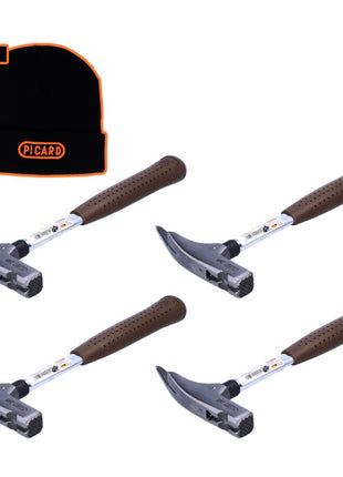 Picard 298 Set 4x Martelli da carpentiere 600 g, ruvido ( 4x 0029810 ) + Cappello invernale, nero, misura universale
