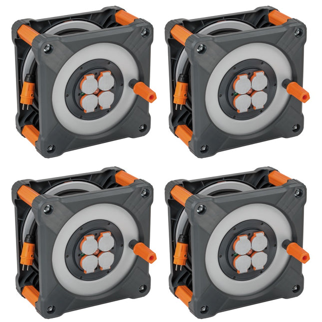 Brennenstuhl professionalLINE set 4x enrouleurs de câble avec protection complète contre le retournement (4x 9202330100) 33 m 4 prises IP44 BGI 608