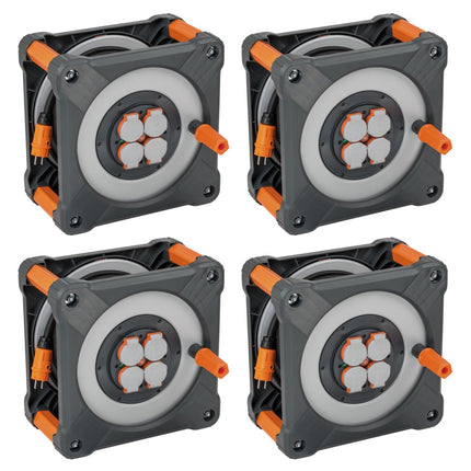 Brennenstuhl professionalLINE Set 4x Avvolgicavi BQ con protezione antiribaltamento integrale ( 4x 9201500200 ) 50 m 4 prese IP44 BGI 608