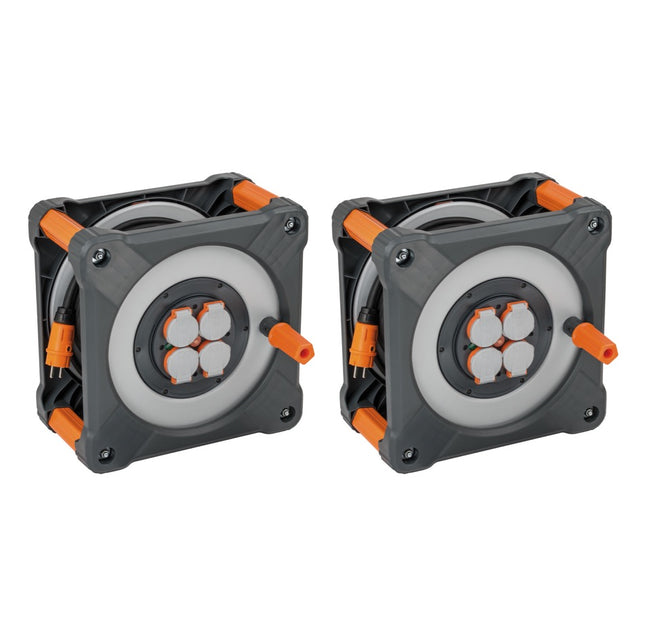 Brennenstuhl professionalLINE Set 2x Avvolgicavi con protezione antiribaltamento ( 2x 9201500100 ) 50 m 4 Prese IP44 BGI 608
