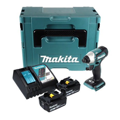 Makita DTD 155 RGJ 18 V 140 Nm 1/4'' avvitatore a impulsi senza spazzole + 2x batteria 6,0 Ah + caricatore + Makpac