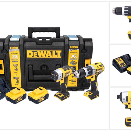 DeWalt DCK 266 P2T Pack Combo sans fil 18V: 1x DCD 796 Perceuse à percussion + 1x DCF 887 Clé à chocs + 2x Batteries 5,0 Ah + Chargeur + TSTAK