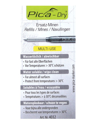 Pica DRY Mines de rechange, solubles dans l'eau, jaunes - 10 pièces (4032)