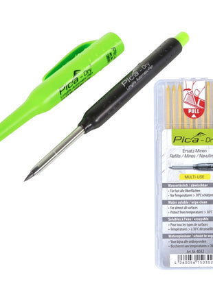 Pica DRY Longlife Marcatore per fori con grafite ( 3030 ) + 10 Mine di ricambio idrosolubili gialle ( 4032 )