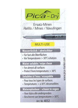 Pica DRY Longlife Marcatore per fori con grafite ( 3030 ) + 10 Mine di ricambio idrosolubili gialle ( 4032 )