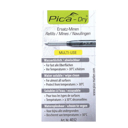 Pica DRY Longlife Automatic Pen Marqueur pour trous profonds (3030) + kit de recharge - 10 pièces jaune soluble dans l'eau (4032)