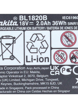 Makita BL 1820 B 18 V - 2,0 Ah / 2000 mAh Li-Ion Akku mit LED - Anzeige ( 197254-9 ) - original, kein Nachbau