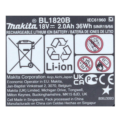 Makita BL 1820 B Batteria 18 V - 2,0 Ah / 2000 mAh con indicatore LED ( 197254-9 ) - originale, no replica