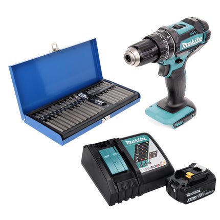 Makita DHP 482 RF1 Akku Schlagbohrschrauber 18 V 62 Nm + 1x Akku 3,0 Ah + Ladegerät + 40 tlg. Bit Set