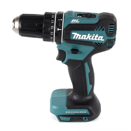Makita DHP 485 RF1 Perceuse-visseuse à percussion sans fil 18 V 50 Nm Brushless + 1x Batterie 3,0 Ah + Chargeur + Jeu de forets 40 pièces
