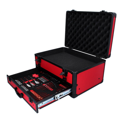 Toolbrothers TX Coffret de transport en aluminium rouge pour visseuse à percussion et Perceuse visseuse à percussion sans fil  + Set de forets, 70 pcs. + Insert cubique en mousse