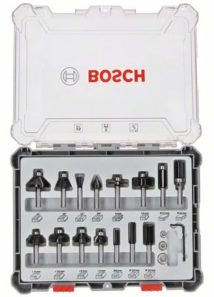 Bosch Mixed Fräser Set 8 mm 15 tlg. + Koffer ( 2607017472 ) für Oberfräsen mit Rundschaft - Toolbrothers