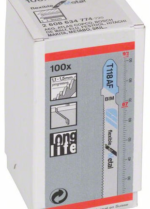 Bosch T 118 AF Stichsägeblätter Flexible for Metal für Metall - 100 Stück, gefräste gewellte progressive Zahnausführung, für Stichsägen mit T-Schaft-Aufnahme - Toolbrothers