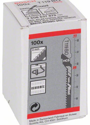 Bosch T 119 BO Stichsägeblätter Basic for Wood für Holzarbeiten bis 15mm Stärke - 100 Stück, gefräste Zähne, für Stichsägen mit T-Schaft-Aufnahme - Toolbrothers