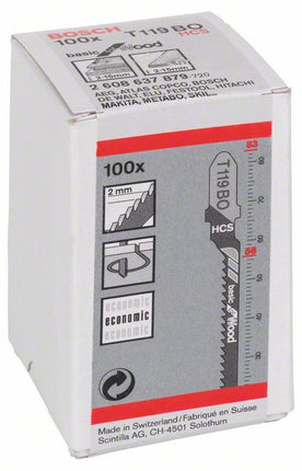 Bosch T 119 BO Stichsägeblätter Basic for Wood für Holzarbeiten bis 15mm Stärke - 100 Stück, gefräste Zähne, für Stichsägen mit T-Schaft-Aufnahme - Toolbrothers