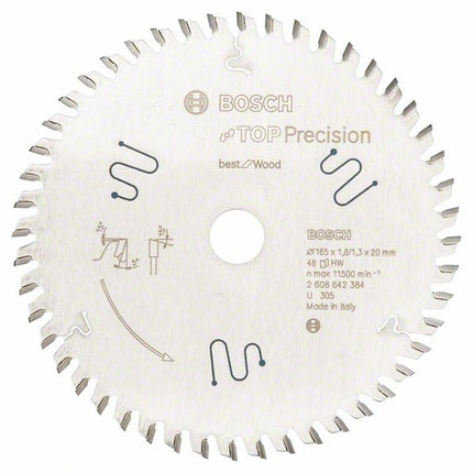 Bosch Pro Kreissägeblatt Top Precision Best for Wood 165 x 20 x 1,8 mm, 48 Zähne ( 2608642384 ) - Toolbrothers