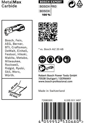Brzeszczot do cięcia wgłębnego Bosch EXPERT AIZ 32 AIT Starlock 32 x 40 mm 10 szt. ( 2608900016 ) do metalu Carbide MetalMax - następca 2608664473