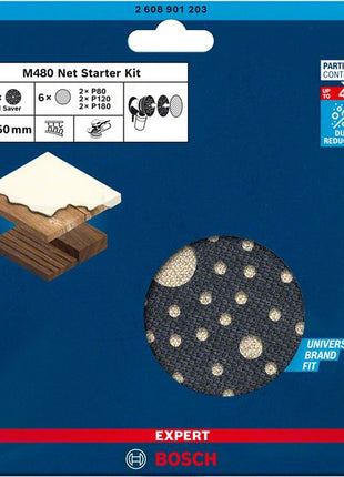 Bosch Expert M480 Starter Set Juego de hojas de lija con estructura de malla, 7 piezas, 150 mm (2608901203), abrasivo de malla para lijadoras excéntricas