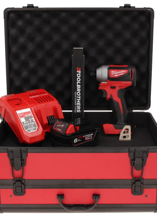 Milwaukee M18 BLID2-601FC TX Llave de impacto inalámbrica 18 V 180 Nm 1/4" sin escobillas + 1x batería 6,0 Ah + cargador + metro plegable + estuche TX