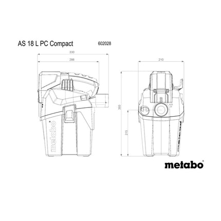 Metabo AS 18 L PC Aspirateur sans fil compact 18 V 6 l IPX4 classe de poussière L / humide et sec (602028850) - sans batterie, sans chargeur