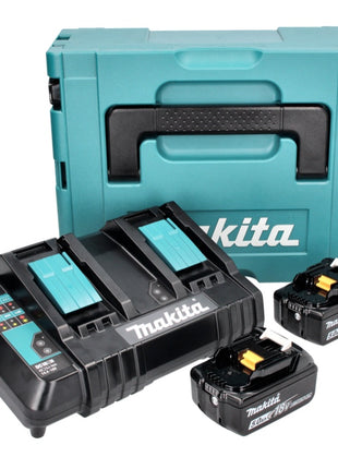 Kit de fuente de alimentación Makita 18 V con 2 baterías BL 1850 B 5,0 Ah (197280-8) + cargador doble DC 18 SH (199687-4) + Makpac