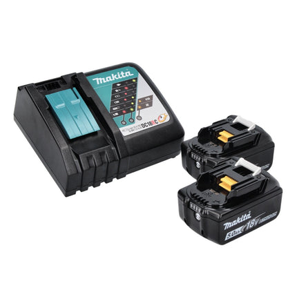 Makita DHP 486 RTJ Trapano avvitatore con percussione a batteria 18V 130Nm Brushless + 2x Batterie 5,0 Ah + Caricabatterie + Valigetta Makpac