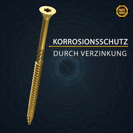 FORTE Tools Universal Holzschraube 5,0 x 100 mm T25 100 Stk. ( 000051399483 ) gelb verzinkt Torx Senkkopf Teilgewinde