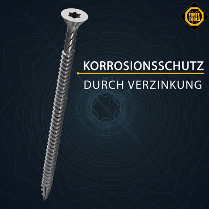 FORTE Tools Universal Holzschraube 3,0 x 20 mm T10 2000 Stk. ( 4x 000040113857 ) silber verzinkt Torx Senkkopf Vollgewinde