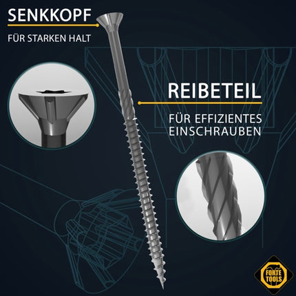 FORTE Tools Universal Holzschraube 4,5 x 50 mm T20 800 Stk. ( 4x 000040113874 ) silber verzinkt Torx Senkkopf Teilgewinde
