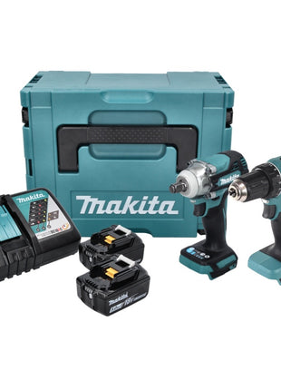 Makita DLX 2452 TJ Kit combiné batterie voiture DTW 300 Visseuse à choc + DDF 485 Perceuse-visseuse + 2x batterie 5,0 Ah + chargeur + Makpac