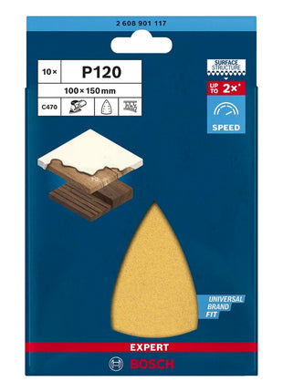 Bosch EXPERT C470 Sandpaper , 100x150mm, 7 holes, G120, for Multi sanders, 10 pcs. (2608901117)