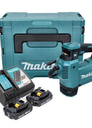 Makita DMP 181 RAJ cordless compressor 18 V 11.1 bar + 2x rechargeable battery 2.0 Ah + charger + Makpac