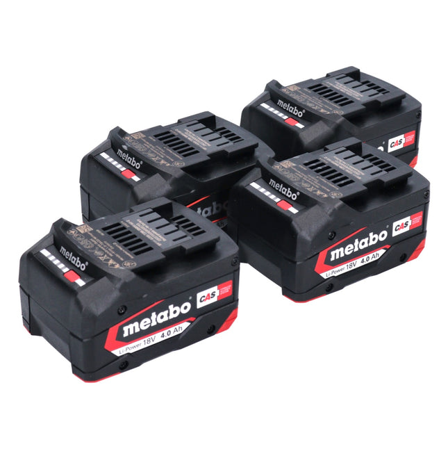 Set di batterie Metabo 4x batterie Li-Power 18 V 4,0 Ah CAS Li-Ion ( 4x 625027000 ) con indicatore del livello di carica