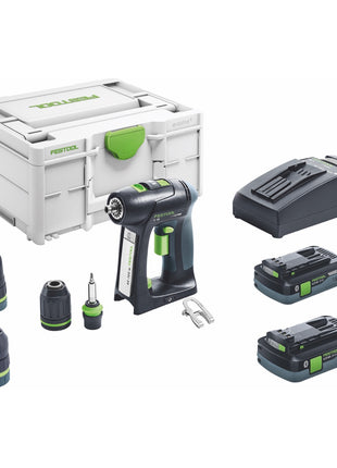 Zestaw Festool C 18 HPC 4,0 l akumulatorowa wiertarko-wkrętarka 18 V 45 Nm bezszczotkowa ( 576992 ) + 2x akumulator 4,0 Ah + ładowarka + przystawka mimośrodowa + przystawka kątowa + systainer