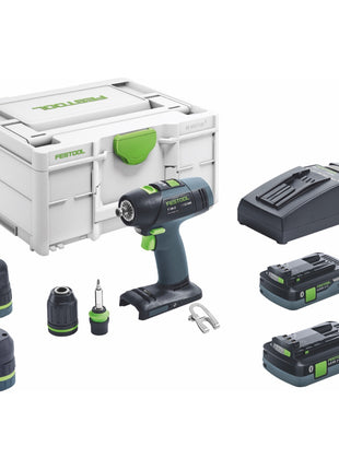Festool T 18+3 HPC 4,0 I-Set akumulatorowa wiertarko-wkrętarka 18 V 50 Nm bezszczotkowa ( 576989 ) + 2x akumulator 4,0 Ah + ładowarka + przystawka mimośrodowa + przystawka kątowa + systainer