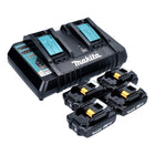 Kit di alimentazione Makita 18 V con 4x batterie BL 1820 B 2,0 Ah ( 4x 197254-9 ) + caricatore rapido doppio DC 18 RD ( 196933-6 )