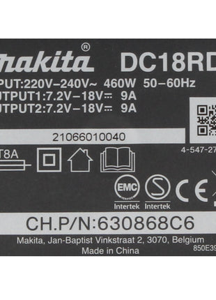 Kit di alimentazione Makita 18 V con 4x batterie BL 1820 B 2,0 Ah ( 4x 197254-9 ) + caricatore rapido doppio DC 18 RD ( 196933-6 )